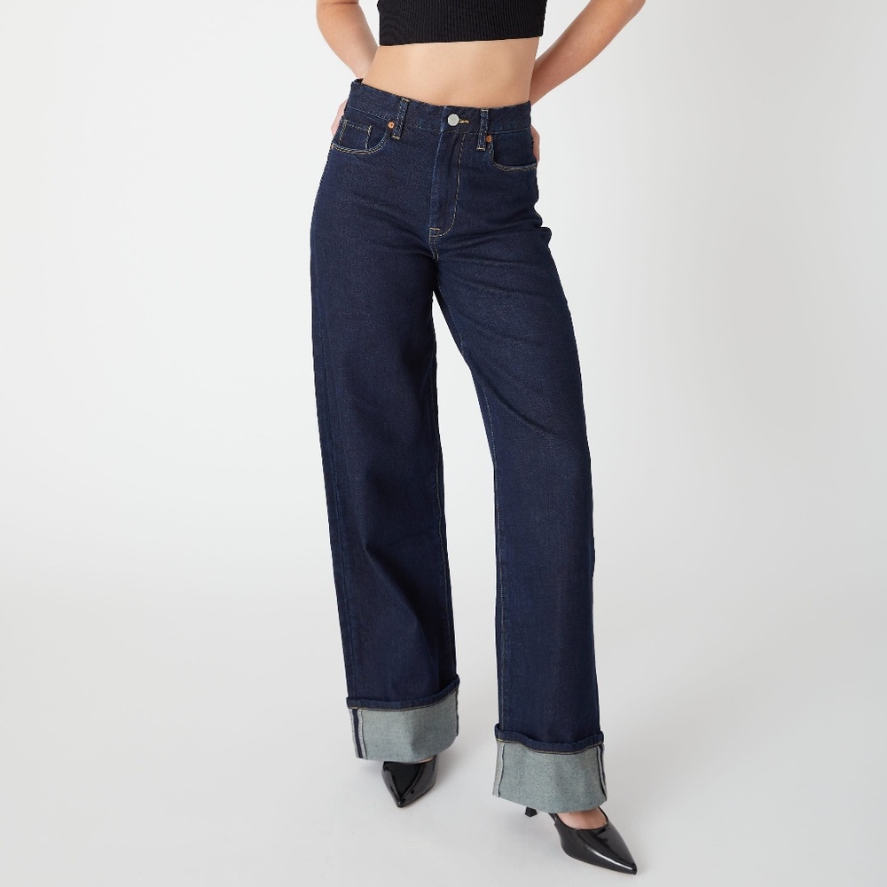 Blank NYC Hi-Rise Cuffed DARK BLUE Rinse Denim Jean Size 28 NWT
